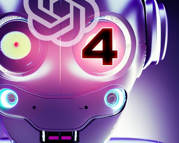 Illustration zum Thema KI mit einem humanoiden Roboter und einer '4'.