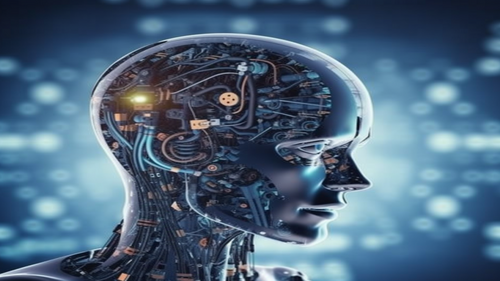 Darstellung eines menschlichen Kopfes als mechanisches Wesen, symbolisiert Künstliche Intelligen