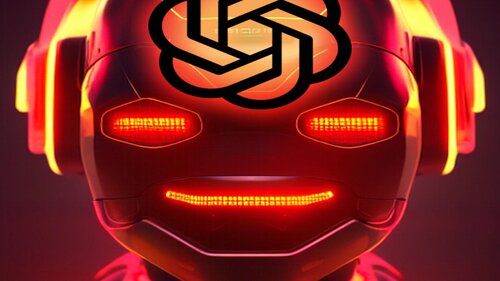 rot leuchtender Roboter mit OpenAI Logo