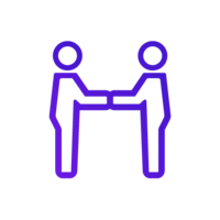 Symbol von zwei Personen, die sich die Hände reichen, symbolisch für flache Hierarchien.